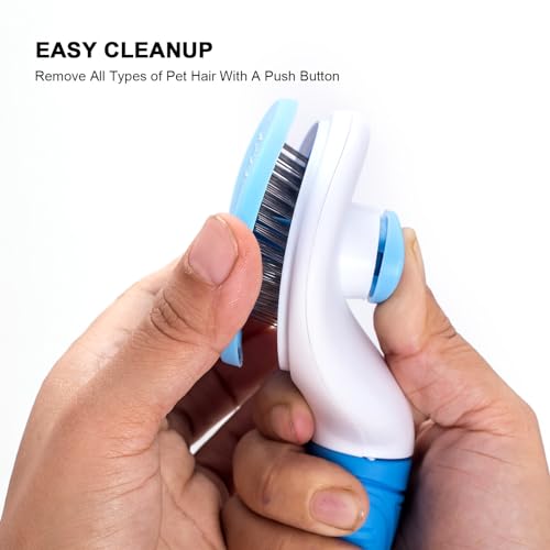 Self Cleaning Slicker Brush for Pet Grooming - Removes Loose Undercoat and Sheds, Suitable for Long and Short Hair Cats an...