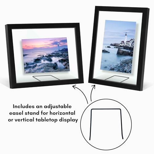 Americanflat 8x10 Floating Picture Frame with Polished Crystal-Clear Glass - Use as 5x7 Picture Frame or Display 4x6 Photo...