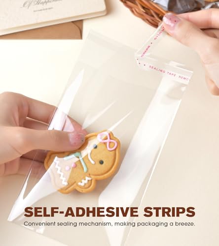 300 Pcs Cookie Bags with Seal, 4x6 Inches Self Sealing Cellophane Bags, Clear Cookie Bag Resealable Treat Bags for Packagi...