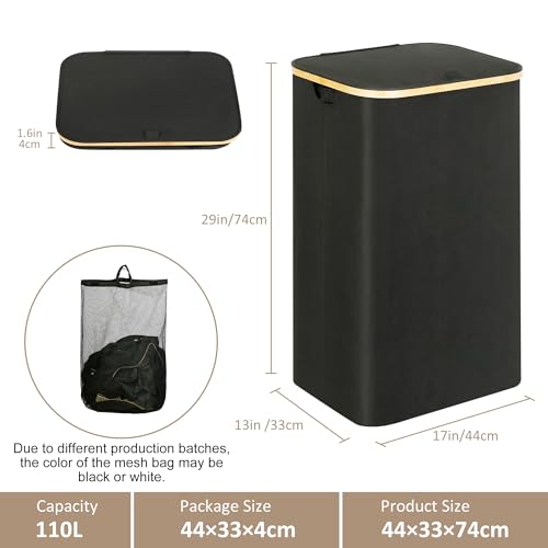 iEGrow Laundry Hamper with Lid, 110L Large Laundry Hamper with Handle and Lid, Collapsible Clothes Basket Organizer with R...