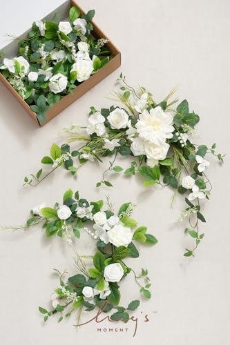 Ling's Moment Flower Garland - 6FT Eucalyptus & Rose - Sweetheart Table Decor for Wedding Reception, Artificial Floral Gar...