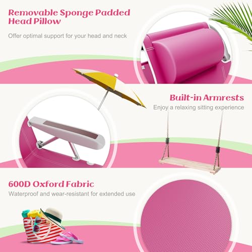 Goplus Beach Chair, 330lbs Folding Backpack Chairs for Adults with 5-Position Backrest, Storage Pockets, Towel Bar & Headr...