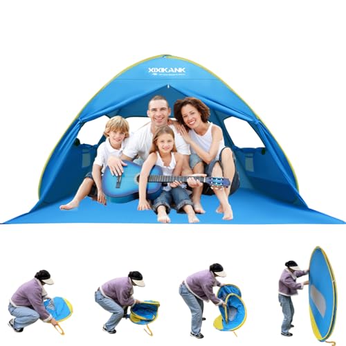 XIXIKANK 2 Second Easy Setup Pop Up Beach Tent for 4 Person,UPF 50+ UV Protection Beach Shade, Wind Resistant Sun Protecti...