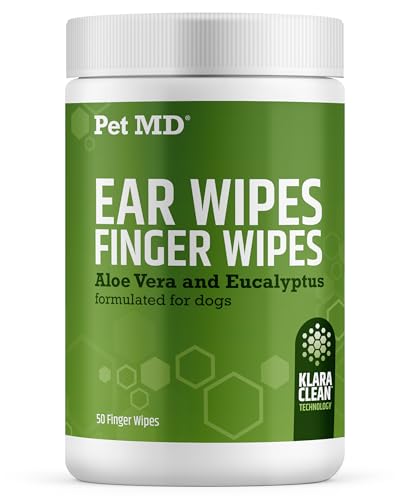 Dog Ear Cleaning Finger Wipes with Aloe Vera & Eucalyptus Oil – Veterinarian Formulated Pet Ear Wipes for Dog Ear Care – M...