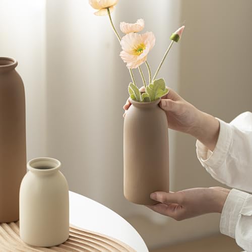 10.4 inches Tall Decorative Ceramic Vase Set, 3 Pieces, Nordic Modern Boho Style, White, Modern Farmhouse for Home Decor (...