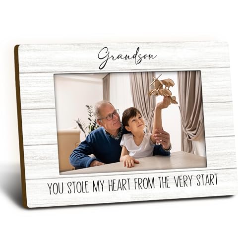 Foyoulame Grandson Gifts Picture Frame 4x6, Grandparents Wooden Picture Frame, Christmas Birthday Gifts for Grandpa Grandm...