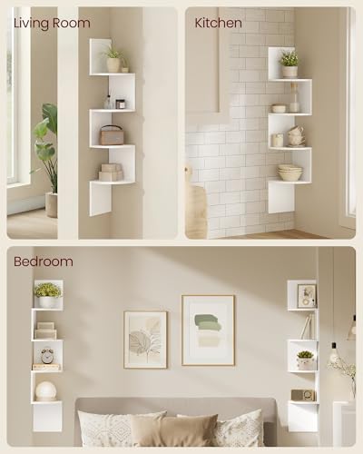 VASAGLE Set of 2, Corner Shelves Wall Mount, 4-Tier Floating Corner Bookshelves, Plant Shelves for Bedroom, Living Room, B...