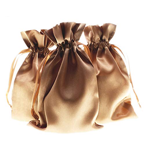 Knitial 50 Pack 3" x 4" Old Gold Satin Gift Bags with Drawstring, Mini Jewelry Pouches, Wedding Favor Bags for Baby Shower...