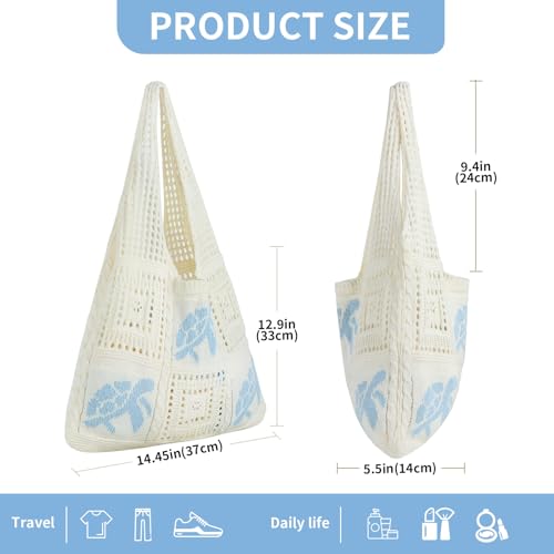 Topdear Crochet Tote Bag for Women, Aesthetic Crochet Mesh Beach Tote Bag, Summer Vacation Knitted Bag for Women Shoulder