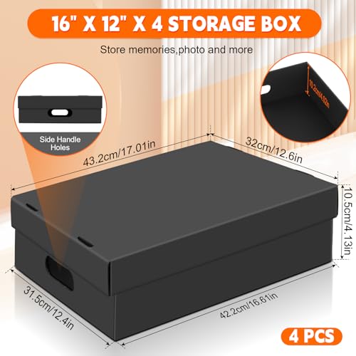 AOBOPLE 4 Pack Photo Storage Box,16" x 12" x 4" Keepsake Box with Handle Holes,Protective Storage Box for Photos,Pictures,...