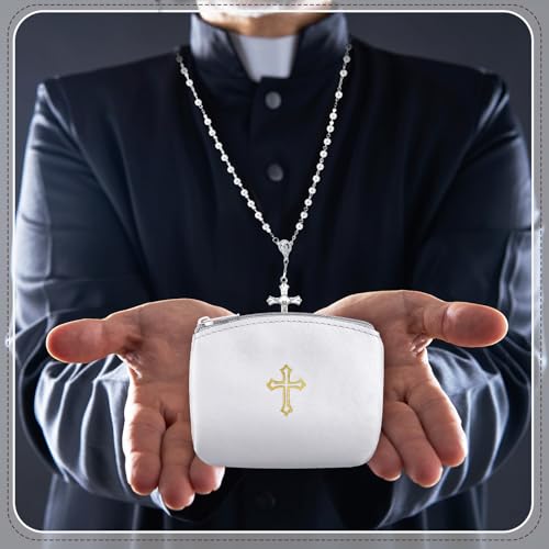 Dansydaisy 8 Pcs Rosary Pouch with Catholic Rosary Beads Necklace Set for Women Leather Holder with Zipper Gold Cross Impr...