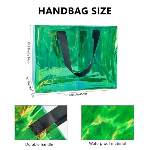 TotePrint Holographic PVC Beach Bag Waterproof - 18×13×6inch Large Clear Tote for Women Men Pool Travel Sandproof Carry All
