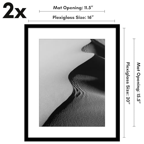 Americanflat 16x20 Picture Frame with Polished Plexiglass - Set of 2 - Use as 12x16 Frame with Mat or Display 16x20 Photo ...