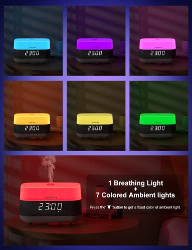 Versatile Essential Oil Diffuser, 300ml Aroma Diffuser with Bluetooth Speaker and Alarm Clock, 7 Colors LED Light Aromathe...