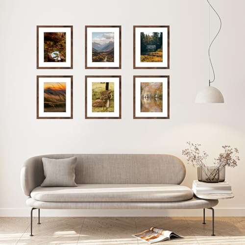 QOTIB 11x14 Picture Frame with 8x10 Mat Deep Brown, Display 8x10 with Mat or 11x14 Without Mat, Wood 11 by 14 Photo Frame,...