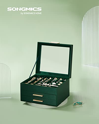 SONGMICS GISELLA Collection - Jewelry Box Organizer, 3-Layer Jewelry Storage with 2 Drawers, Shiny Metal Hardware, Glass L...