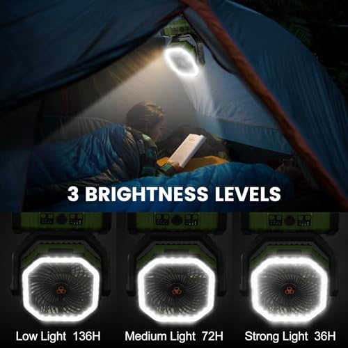 Odoland 30000mAh Camping Fan with LED Lantern, Rechargeable Battery Operated Oscillating Fan with Remote & Hook, Portable ...