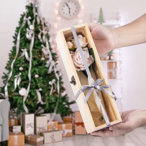 Useekoo Unfinished Wooden Box with Hinged Glass Lid, 11.8" x 3.3" x 3.2" Wood Wine Box, Decorative Keepsake Box for Gift, ...