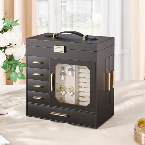 HOOBRO Jewelry Box with Mirror, Jewelry Organizer Box with Capacious Storage Space, Jewelry Holder Organizer, Hand-Held Je...
