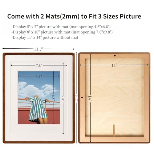 FLECHAZO 11x14 Picture Frame Wood with 5x7 and 8x10 Mat,Natural Solid Walnut Wooden Photo Frames 11 by 14 for Tabletop or ...