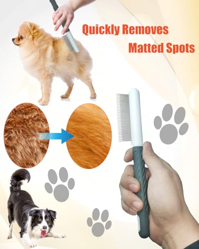 2 PCS Pet Comb with Long & Short Stainless Steel Teeth,Flea and Tick Comb for Dogs & Cats,Pet Grooming Brush for Short&Lon...