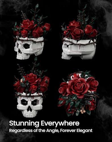 iATOM Skull Roses Flower Bouquet Building Set, Botanical Collection Kit for Adult Women, Birthday Gifts for Mothers Day fo...