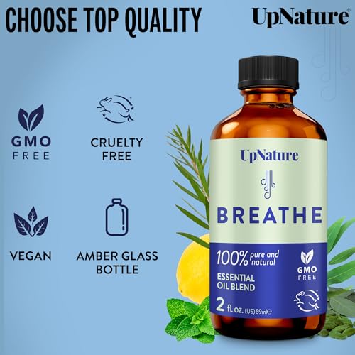 UpNature Breathe Essential Oils Blend (Large 2oz) Breath Relief Eucalyptus and Menthol Blend - Essential Oils for Diffuser...