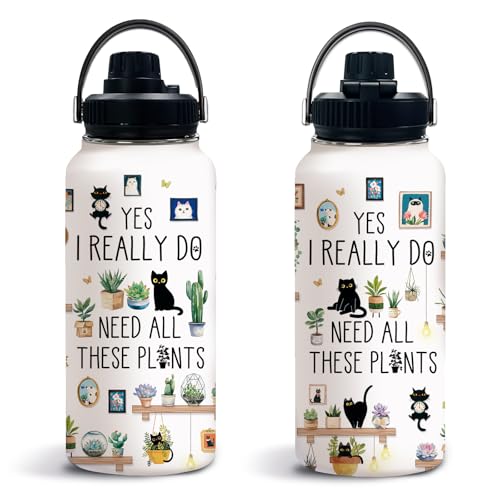 Uibunoo Gardening Gifts for Women, Plants Cat Water Bottle with Lid 32oz, Garden Gift for Plant Lovers Gardeners Lady Wome...