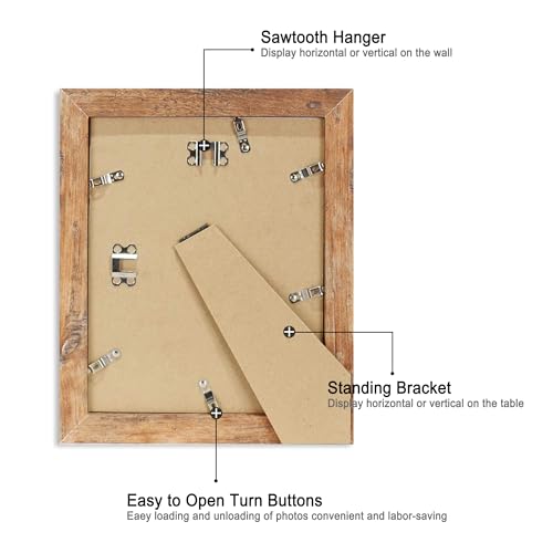 iRahmen 8x10 Picture Frame with HD Tempered Glass, Wood Photo Frame for Tabletop and Wall Display (Rustic Brown, 1 Pack)