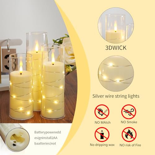 Flameless Candles,with Embedded Star String, Battery Operated Candles Flickering LED Pillar Candles with Remote Control an...