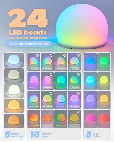 Night Light for Kids, Soft Egg Light with 13 Colors Changing Mode, Interactive Tap Light Stress Relief, LED Sensory Light ...
