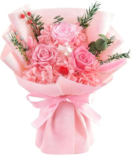 Gnifot Preserved Flowers Bouquet, Flowers for Delivery,Handmade Pink Rose Bouquets Lasting 3-5 Years, Luxury Gift Box,Birt...