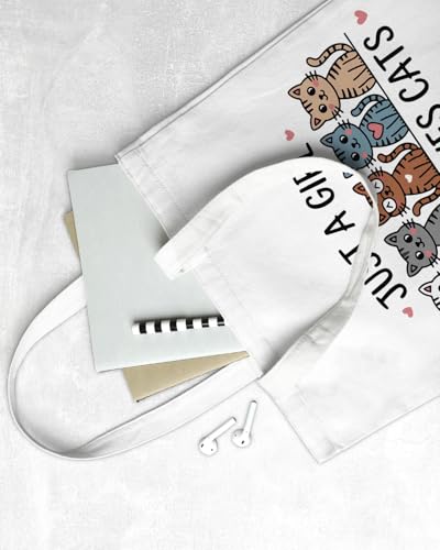 KSFFWQIN Cute Cat Canvas Tote Bag for Women Funny Cat Bag for Shopping Work Travel Lover Totes Gifts