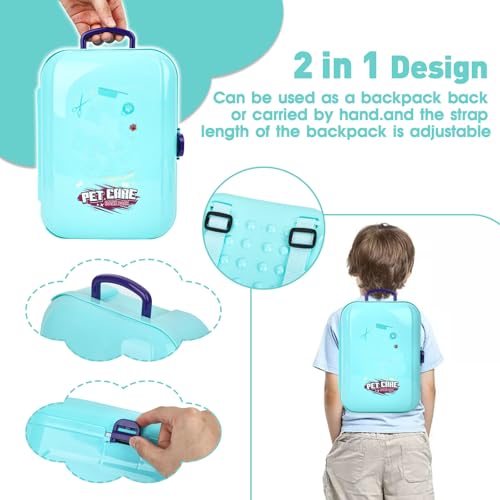 Pet Care Play Set for Kids, 16Pcs Doctor Kit Pretend Play Vet Puppy Dog Grooming & Feeding Toys with Backpack, Educational...