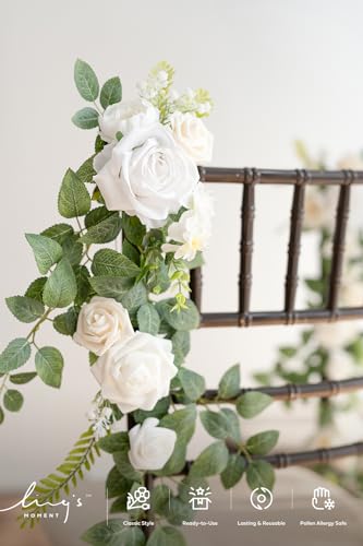 Ling's Moment 10pcs Wedding Chair Decorations Aisle Floral Swag Artificial Pew Flowers Hanging Garland White & Sage Green ...