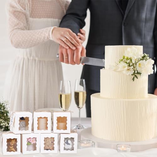 PH PandaHall 50pcs Candle Gift Boxes, Transparent White Paper Gift Boxes 3x3x4inch Small Packaging Box with Tags and Ropes...
