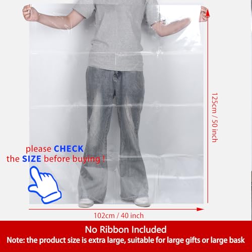 woric 6PCS Extra Large Cellophane Gift Bags 40x50 Inch Clear Cellophane Wrap Storage Bags for Gift Baskets Mothers Day Gra...