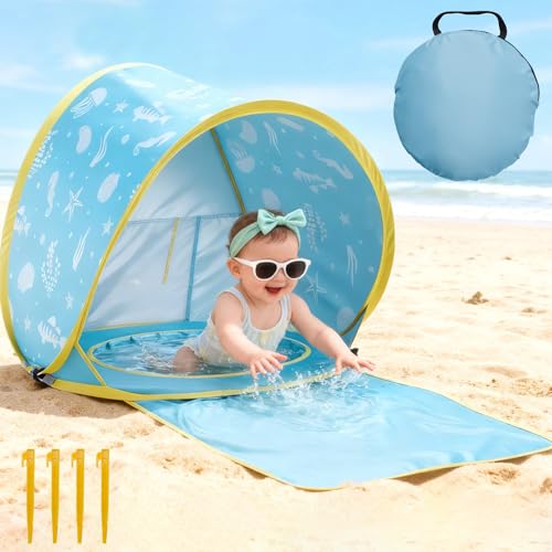 3-in-1 Baby Beach Tent, Pop-Up Baby Pool Tent with UPF 50+ Sun Protection, Portable Sun Shelter for Infants and Toddlers O...