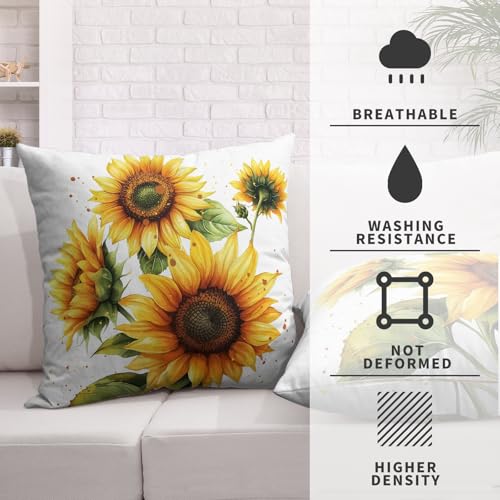 Kwlegh Sunflower Pillow Covers 18x18 Set of 2 Summer Throw Pillow Covers Yellow Flower Outdoor Pillow Case Square Cotton L...