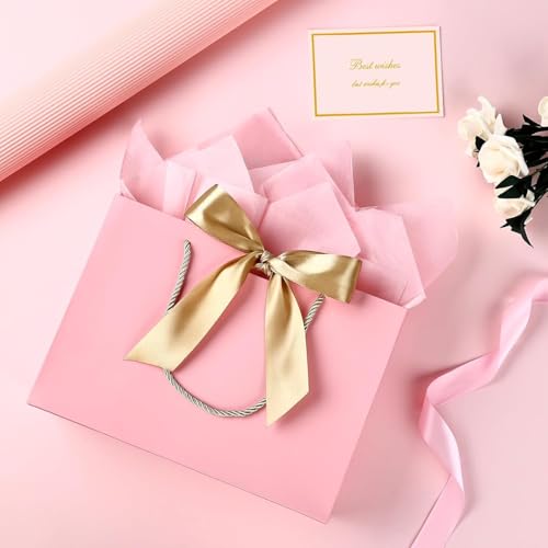 JMANNI Gift Bags with Handles, 13” Medium Gift Bag for Presents, 2 Pcs Bags with 4 Tissue Paper and 2 Cards for Baby Showe...