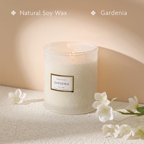 Gardenia Candle - White Floral Fragrance | 19 oz Large Soy Wax Candle in Embossed Glass Jar | Long Lasting Decorative Cand...