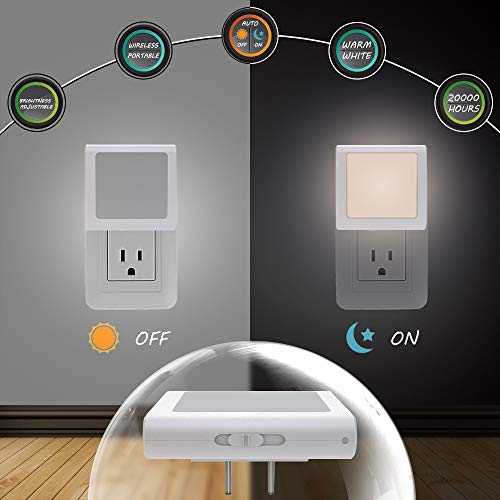 MAZ-TEK Plug-in Led Night Light with Auto Dusk to Dawn Sensor,Adjustable Brightness Warm White Lights for Hallway,Bedroom,...