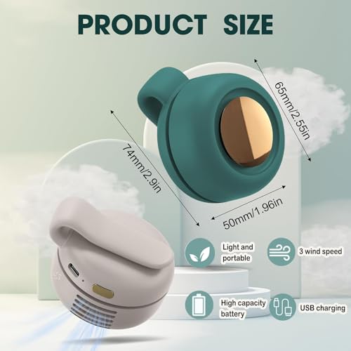 EISNZLAN Portable Silent Mini Bladeless Fan Clip On,Small Clip Fan, Adjustable 3 Speeds Suspended, Waist Fans forclip onfa...