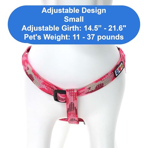Pawtitas Reflective Step-in Dog Harness – Adjustable No-Pull Vest for Puppies to Seniors, Safe & Comfortable, S Camo Pink