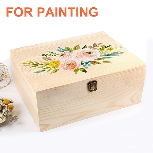 Voittozege Large Unfinished Wooden Box with Hinged Lid Unfinished Wooden Storage Box 10.6 x 8 x 5.7 Inch Wood Box Unfinish...