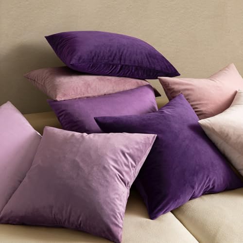MIULEE Velvet Throw Pillow Covers 18x18 Inch, Pack of 2 - Eggplant Purple, Super Soft Decorative Square Cushion Cases Mode...