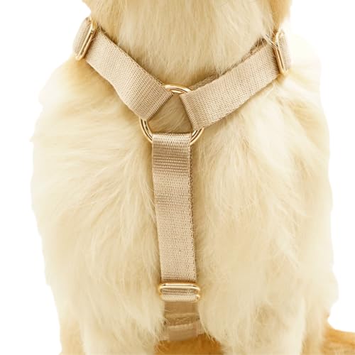 Nylon No Pull Dog Harness with Gold Metal Buckles,Easy Walking and Training Dog Harness (Tan, S)