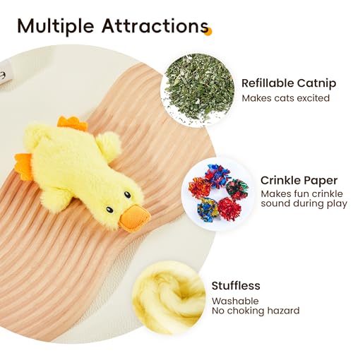 Potaroma Cat Toys Catnip Crinkly Sound 2 Pcs, Mess-Free Stuffless Kitten Toy, Durable Feline Bite Interactive Kicker Toys ...