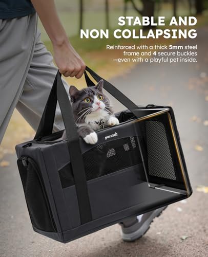 Pecute Cat Carrier Stable, Pet Carrier with Hidden Anxiety Relief Partition & Stable Steel Frame, Safe Cat Carrier for Car...