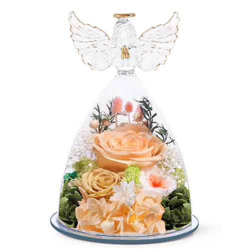FIACO Mothers Day Flowers Gifts for Mom Women Birthday Preserved Flower for Delivery Forever Fresh Rose in Glass Angel Fig...